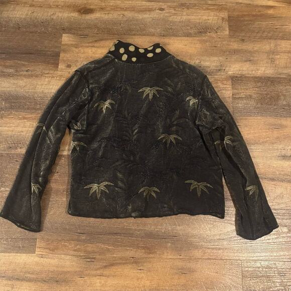 VTG Tzeadle Art to Wear Reversible Brocade Jacket Palm Fronds Pocket Polka Dot - Picture 5 of 9